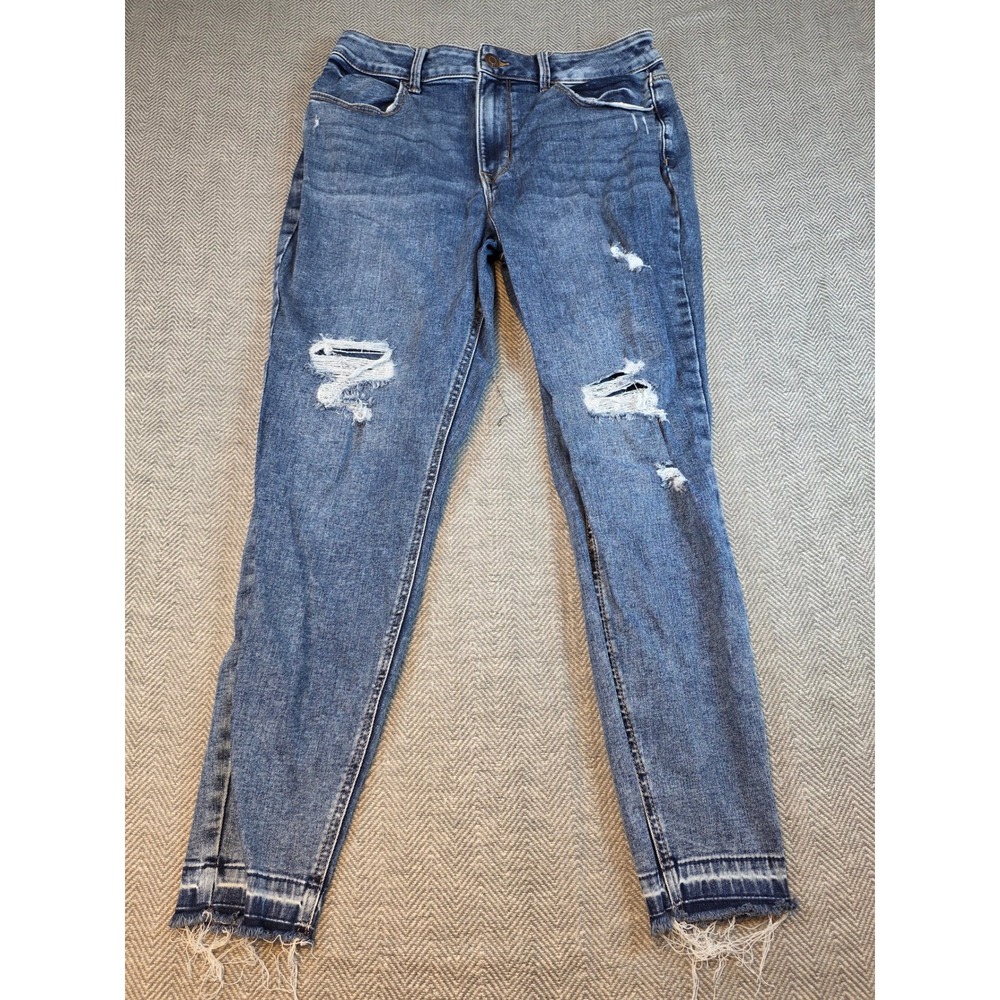 Maurices M Jeans High Rise Skinny Distressed Frayed Hem Blue Denim Size L REG